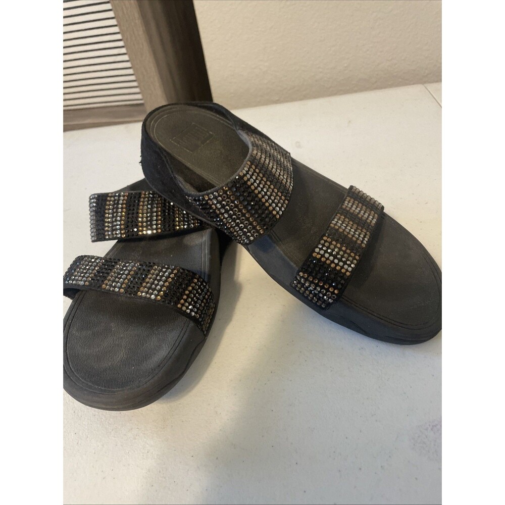 Fit Flop Rhinestone Flare Strobe 2 Strap Slides Sz 9